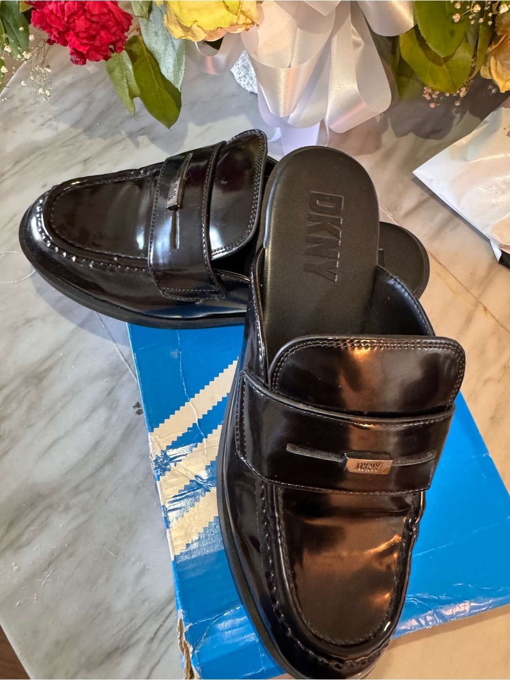 DKNY Black Patent Leather Slip-On Women’s Penny Loafers
